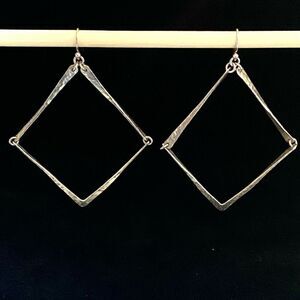 YF# Large 3” Diamond Shaped Sterling 925 Silver Dangle Earrings